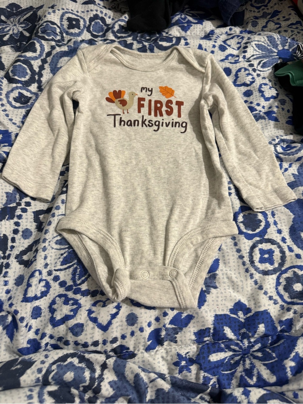 Carter's Light Heather Gray 'My First Thanksgiving' Long-Sleeve One-Piece